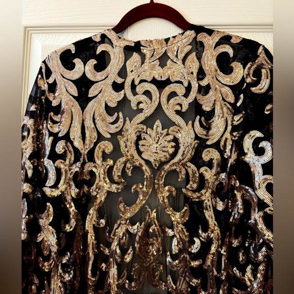 Elegant Sequined Duster/Tunic - Black & Gold - XL - Picture 3 of 15